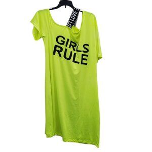 Shein Woman's Neon Lime Green Girls Rule Off Shoulder Lightweight Dress Plus 0XL